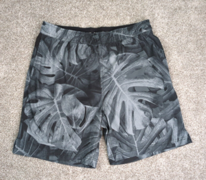 Speedo Shorts Men Med Black Tech Volley Comfort Lined Leaf Pattern Performance